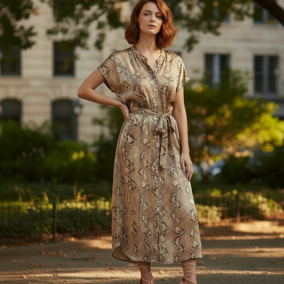 Banana Republic Dresses & Skirts - Banana Republic-Silk Women's Neutral Snake-Print Midi Dress -XL- EUC $128 Retail